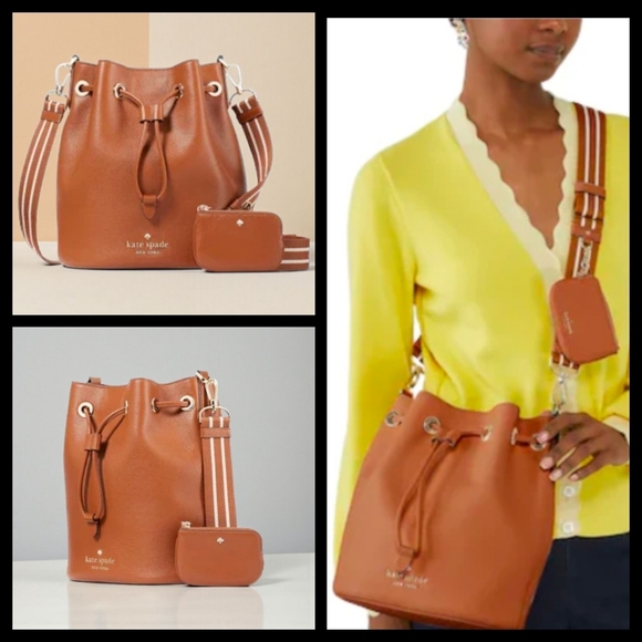 Kate Spade New York Pebbled Leather Warm Gingerbread Rosie Bucket Bag NWT - Picture 8 of 8